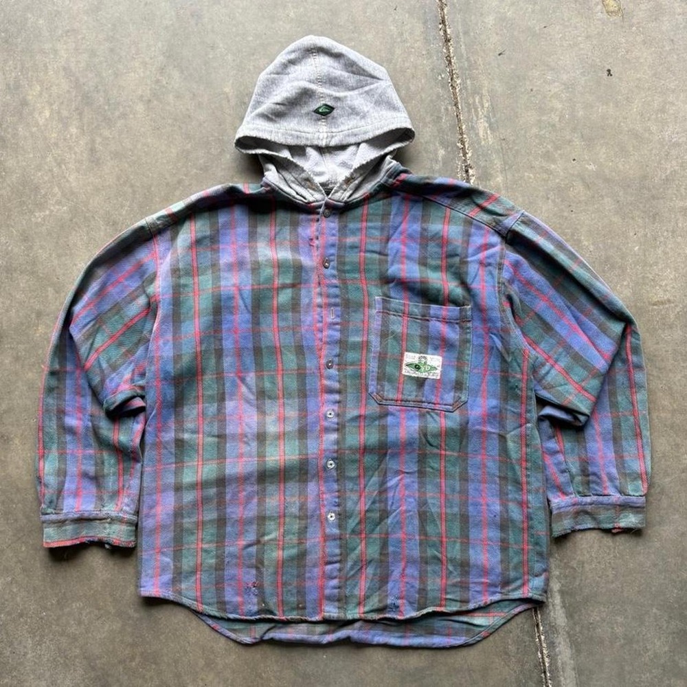 80s Quiksilver Faded and Distressed Flannel Surf Hoodie